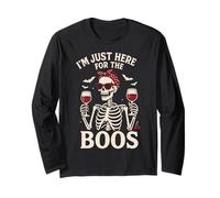 I'm Just Here for The Boos Skeleton Funny Halloween Women Manche Longue