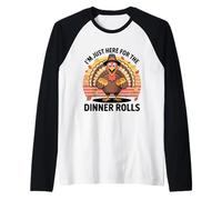I'm Just Here for The Dinner Rolls Retro Turkey Thanksgiving Manche Raglan