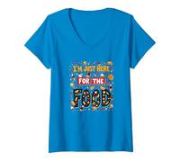 Im Just Here for The Food Foodie Fun Citation T-Shirt avec Col en V, Femme, Saphir, XL