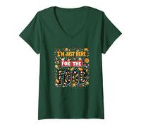 Im Just Here for The Food Foodie Fun Citation T-Shirt avec Col en V, Femme, Vert Forêt, M