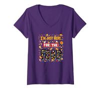Im Just Here for The Food Foodie Fun Citation T-Shirt avec Col en V, Femme, Violet, XXL