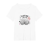 Im Just Here for The Plot Twist Bookworm Reading T-Shirt, Femme Grandes Tailles, Blanc, 4X