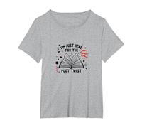 Im Just Here for The Plot Twist Bookworm Reading T-Shirt, Femme Grandes Tailles, Gris Chiné, 1X