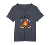 I'm Just Here for The S'mores Campfire Humour T-Shirt, Femme Grandes Tailles, Bleu Chiné, 2X