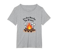 I'm Just Here for The S'mores Campfire Humour T-Shirt, Femme Grandes Tailles, Gris Chiné, 2X