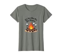 I'm Just Here for The S'mores Campfire Humour T-Shirt, Femme, Vert Kaki chiné, S