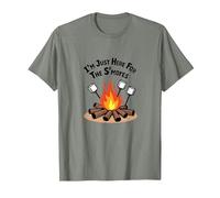 I'm Just Here for The S'mores Campfire Humour T-Shirt, Homme, Vert Kaki chiné, XXL