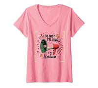 Im Not Yelling Im Italian Funny Pizza Mégaphone T-Shirt avec Col en V, Femme, Rose, S