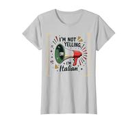 Im Not Yelling Im Italian Funny Pizza Mégaphone T-Shirt, Femme, Argent, S