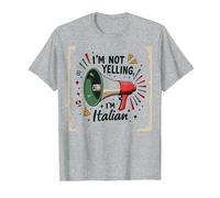 Im Not Yelling Im Italian Funny Pizza Mégaphone T-Shirt, Homme, Gris Chiné, 6XL