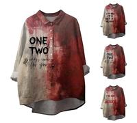 Im Ok Its Not My Blood Chemise pour femme Costume d'Halloween effrayant avec inscription sanglante T-shirt à manches longues boutonné Tenue de festival, Rouge #1, XXL