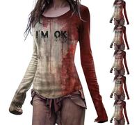 Im Ok Its Not My Blood Shirt Costume d'Halloween effrayant I'm Ok Bloody T-shirt à manches longues col rond Pull tendance Tenues de festival, Z011 Rouge #3, 3XL