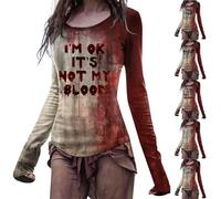 Im Ok Its Not My Blood Shirt Costume d'Halloween effrayant I'm Ok Bloody T-shirt à manches longues col rond Pull tendance Tenues de festival, Z013 Rouge #3, XL