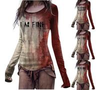 Im Ok Its Not My Blood Shirt Costume d'Halloween effrayant I'm Ok Bloody T-shirt à manches longues col rond Pull tendance Tenues de festival, Z012 Rouge #3, XL
