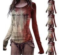 Im Ok Its Not My Blood Shirt Costume d'Halloween effrayant I'm Ok Bloody T-shirt à manches longues col rond Pull tendance Tenues de festival, Z015 Rouge #2, XL