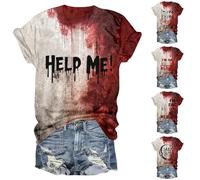 Im Ok It's Not My Blood Shirt Costume d'Halloween effrayant pour femme T-shirt à manches courtes et col en V, Rouge #1, S