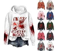 I'M Ok Its Not My Blood Shirts Sweat-shirt d'Halloween effrayant pour femme Costumes d'Halloween Horreur Lettre Imprimée Sweat à capuche à manches longues Pull tendance Vêtements de vacances