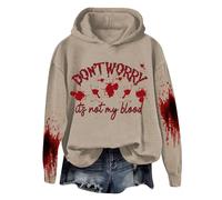 I'M Ok Its Not My Blood Shirts Sweat-shirt d'Halloween effrayant pour femme Costumes d'Halloween Horreur Lettre Imprimée Sweat à capuche à manches longues Pull tendance Vêtements de vacances