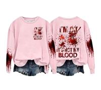 I'M Ok Its Not My Blood Shirts Sweat-shirt d'Halloween effrayant pour femme Costumes d'Halloween Horreur Lettre Imprimée Sweat à capuche à manches longues Pull tendance Vêtements de vacances