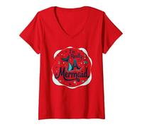 I'm Really A Sirène : Fantastique Océan Fantastique T-Shirt avec Col en V, Femme, Rouge, S