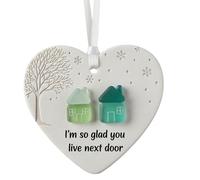 I'm So Glad2025 You Live Next Door Christmas Heart-Shaped Ornament, 3Pcs Christmas Tree Ceramic Ornament for Adults Kids