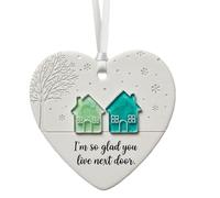 I'm So Glads You Live Next Door Ornement, Céramique Noël Cœur Forme Ornements, Art Verre Mer Je suis Ravi Que Tu Habites Côté Suspendus Cœurs Pendentif, Amitié Cœur Noël Sapin Décorations Pendentif