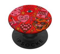 I'm So Lucky - Dés en forme de cœur - Motif tigre rétro PopSockets PopGrip Adhésif