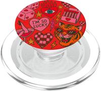 I'm So Lucky - Dés en forme de cœur - Motif tigre rétro PopSockets PopGrip pour MagSafe