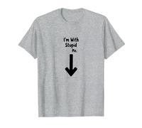 Im with Stupid Me Sarcastic Self Deprecating Humour T-Shirt, Homme, Gris Chiné, XXL
