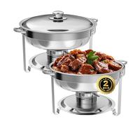 IMACONE Lot de 2 plats à frictionner pour buffet, 5 l - Rond en acier inoxydable pour la restauration, les grattoirs et les chauffe-buffets avec poêle à nourriture et eau, couvercle, cadre, support de
