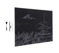 Image à Gratter DIY Vue Nocturne Murale, Noir, Accessoires | Papier Cartonné, Révèle des Couleurs, Ambiance Artistique, Bâton de Bambou, Stylo Doré, Pinceau