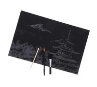 Image à Gratter DIY Vue Nocturne Urbaine Décorative pour Bureau | Papier Carton Noir, Bâton en Bambou, Stylo Doré et Pinceau Inclus