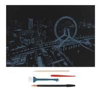 Image à Gratter Vue Nocturne Tianjin Eye, Papier Cartonné Décoratif | Effets Cachés Révélés par Grattage, Stylo Bois, Stylo Doré, Brosse et Racloir Inclus
