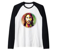 Image colorée Jésus-Christ Visage Seigneur Chrétien Sauveur Dieu Manche Raglan