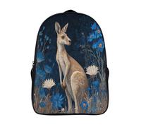 Image complète d'un kangourou debout parmi des fleurs sauvages bleues Sac À Dos D'écolier,imprimé En 3D, Cartables Scolaires Enfants,Grande Capacité,pour Voyage,léger 16 inch