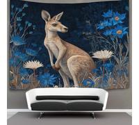 Image complète d'un kangourou debout parmi des fleurs sauvages bleues Tapisserie, Décoration Murale En Tissu Pour La Chambre À Coucher Le Salon Le Dortoir,150cmx200cm