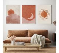 Image D'Art,Affiche Toile Abstraite Soleil Lune Style Bohème Moderne du Milieu du Siècle Impression D'Art Mural Minimaliste Tableau de Galerie Décoration Murale Salon Maison-30*45cm*3Pcs(Non Encadré)