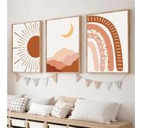 Image D'Art,Affiches Imprimés Chambre D'Enfant Style Bohème Abstrait Arc Ciel Cœur Soleil Alphabet Chiffres Décoration Murale Chambre D'Enfant Peinture Toile-50*60cm*3/(20*27pouces*3)sans cadre