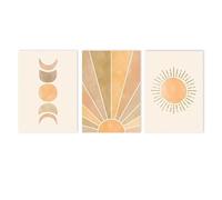 Image D'Art,Tableau Abstrait sur Toile Représentant Les Phases du Soleil et de la Lune Affiche Minimaliste Moderne pour la Décoration du Salon de la Chambre et de la Maison-60*70cm*3Pcs(Non Encadré)