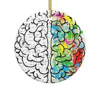 Image de cerveau géométrique avec impression scientifique Arbre de Noël Ornements suspendus en céramique, décorations rondes en céramique