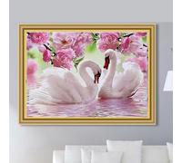 Image De Couleur Couple Cygne Diamant Peinture Autocollants Diamant Point De Croix Strass Mosaïque Peinture Décorative