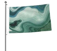Image de mâts de drapeau de jardin personnalisés verts et bleus, drapeaux de 90 cm x 60 cm avec œillets
