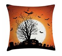 Image d'halloween Vintage Et Grunge avec Une Atmosphère Étrange, des Chauves-Souris Et des Citrouilles dans Un Cimetière Housse De Coussin Confortable Taie d'oreiller Doux Canapé Taie d'oreiller