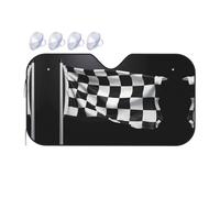 Image du Drapeau À Checkered Noir Et Blanc Voiture Pare-Soleil Pliable Couverture Pare Brise avec Ventouses Voiture Housses De Soleils pour SUV Berlines Voitures 70x130cm