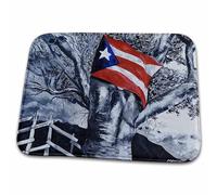 Image du Drapeau Portoricain Et d'un Arbre en Noir Et Blanc A. Tapis De Bain Anti-Salissures Welcome Paillassons Antidérapant Paillasson D'Entree pour Extérieur Chambre Salon 40X60 Cm