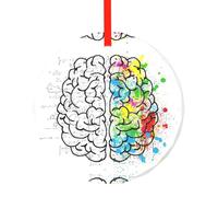 Image géométrique cerveau avec impression scientifique pendentif rond en verre - élégant arbre de Noël suspendu ornement pour vacances, Noël, décoration de Pâques