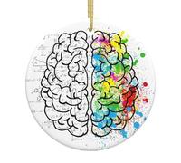 Image géométrique du cerveau avec science - Ornements ronds en céramique imprimés - Décorations de Noël en céramique adaptées pour les fêtes de vacances et les décorations de cheminée