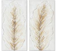 Image home esprit whitegold canvas wood mdf feuille de plante romantique 30 x 2,5 x 60 cm (2 pcs.)