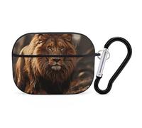 Image Lion pour Airpod Pro Coque rigide de protection complète contre les chutes avec porte-clés compatible avec AirPod Pro 2e/1ère génération, LED avant visible, noir