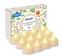IMAGE Lot de 12 bougies chauffe-plat LED flottantes étanches pour mariage, fête, spa, maison, intérieur et extérieur (blanc chaud)
